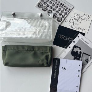 Cloth and Paper Clear and Olive Green Pencil pouch with cards & inserts